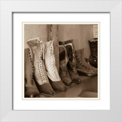 Vintage Boots White Modern Wood Framed Art Print with Double Matting by Mahan, Kathy