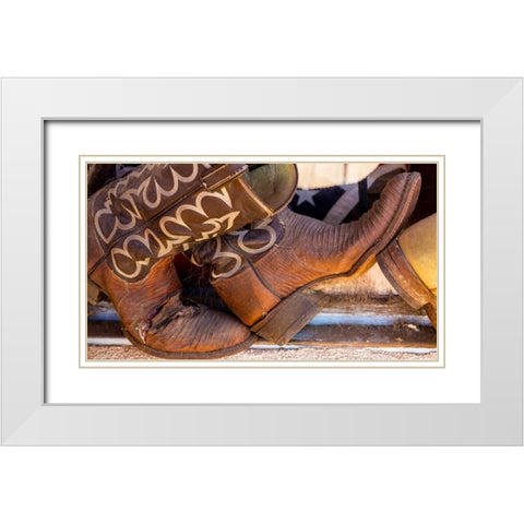 Cowboy Boots I White Modern Wood Framed Art Print with Double Matting by Mahan, Kathy