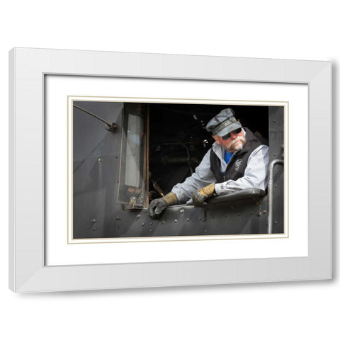 Train Conductor I White Modern Wood Framed Art Print with Double Matting by Mahan, Kathy