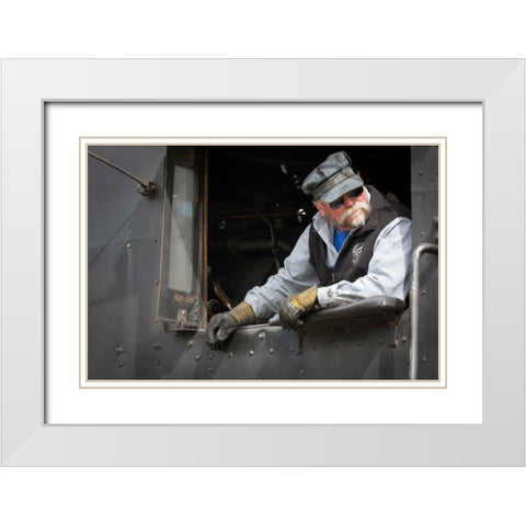 Train Conductor I White Modern Wood Framed Art Print with Double Matting by Mahan, Kathy