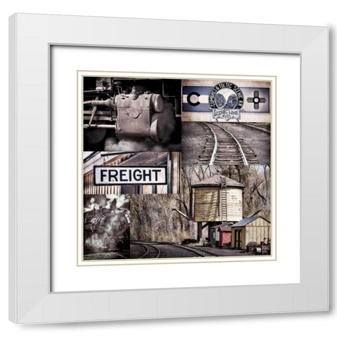Historic Train Collage I White Modern Wood Framed Art Print with Double Matting by Mahan, Kathy