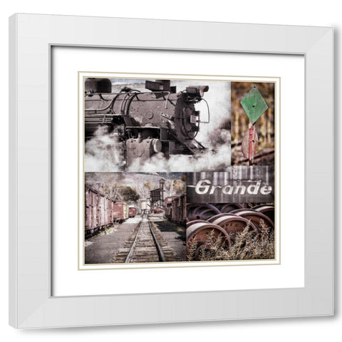 Historic Train Collage II White Modern Wood Framed Art Print with Double Matting by Mahan, Kathy