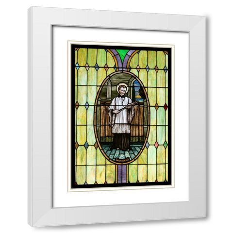 Stained Glass V White Modern Wood Framed Art Print with Double Matting by Mahan, Kathy