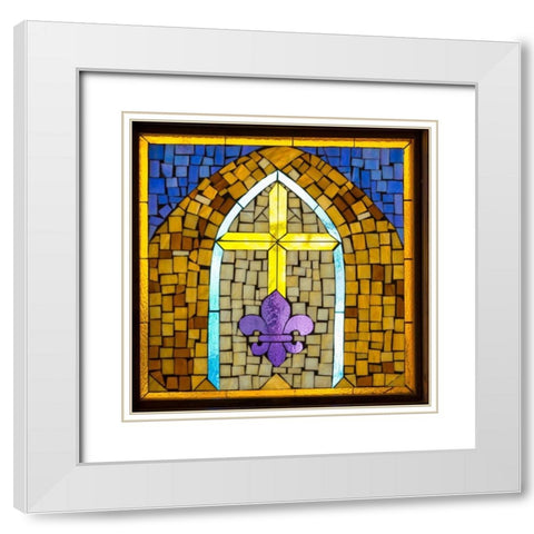 Stained Glass Cross III White Modern Wood Framed Art Print with Double Matting by Mahan, Kathy
