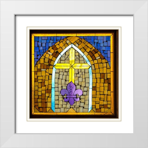 Stained Glass Cross III White Modern Wood Framed Art Print with Double Matting by Mahan, Kathy