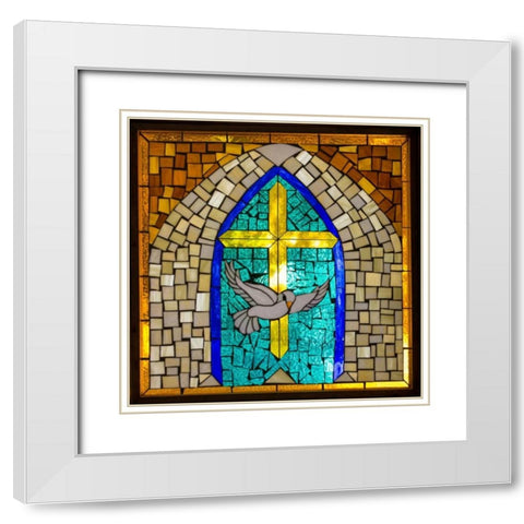 Stained Glass Cross V White Modern Wood Framed Art Print with Double Matting by Mahan, Kathy