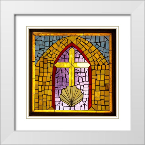 Stained Glass Cross VI White Modern Wood Framed Art Print with Double Matting by Mahan, Kathy