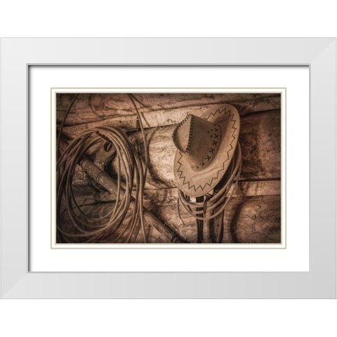 Cowboy Hat and Rope White Modern Wood Framed Art Print with Double Matting by Mahan, Kathy