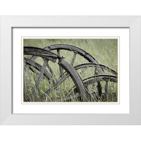 Old Wagon Wheels I White Modern Wood Framed Art Print with Double Matting by Mahan, Kathy
