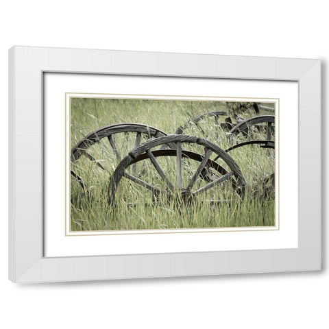 Ole Wagon Wheels II White Modern Wood Framed Art Print with Double Matting by Mahan, Kathy