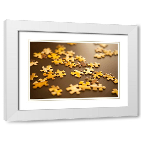 Puzzle I White Modern Wood Framed Art Print with Double Matting by Millet, Karyn