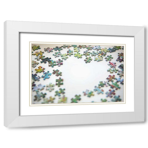Puzzle Heart II White Modern Wood Framed Art Print with Double Matting by Millet, Karyn