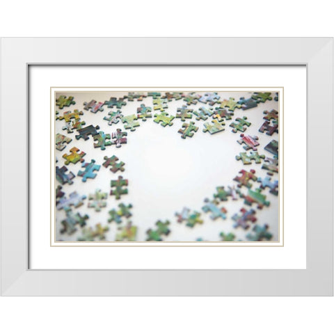 Puzzle Heart II White Modern Wood Framed Art Print with Double Matting by Millet, Karyn