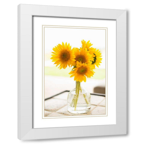 Sunflowers in Small Vase White Modern Wood Framed Art Print with Double Matting by Millet, Karyn