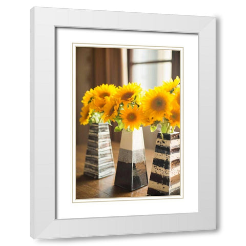 Sunflower Bouquets White Modern Wood Framed Art Print with Double Matting by Millet, Karyn