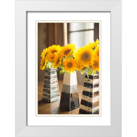 Sunflower Bouquets White Modern Wood Framed Art Print with Double Matting by Millet, Karyn