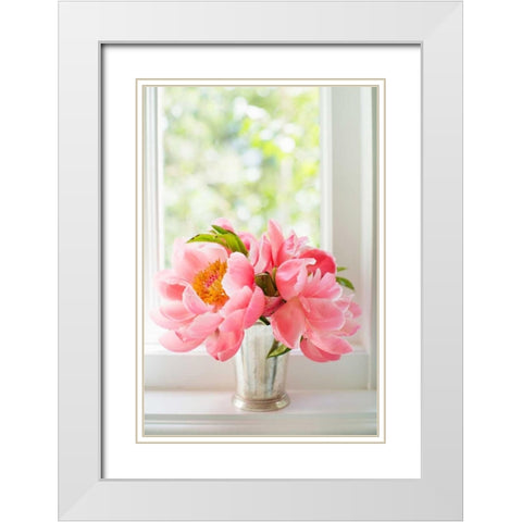 Peonies in Vase II White Modern Wood Framed Art Print with Double Matting by Millet, Karyn