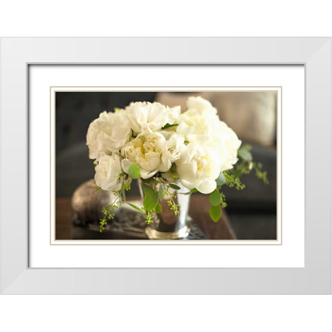 Vintage White Peony White Modern Wood Framed Art Print with Double Matting by Millet, Karyn