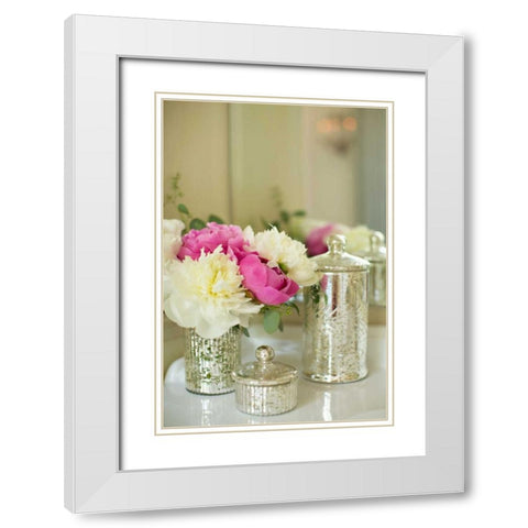 Peonies in the Loo White Modern Wood Framed Art Print with Double Matting by Millet, Karyn
