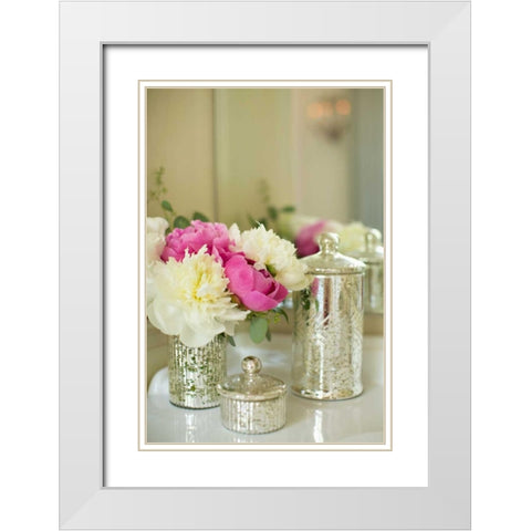 Peonies in the Loo White Modern Wood Framed Art Print with Double Matting by Millet, Karyn