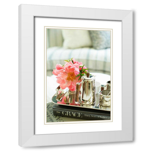 Tea and Flowers White Modern Wood Framed Art Print with Double Matting by Millet, Karyn