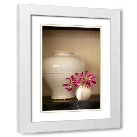 Pink Bouquet White Modern Wood Framed Art Print with Double Matting by Millet, Karyn
