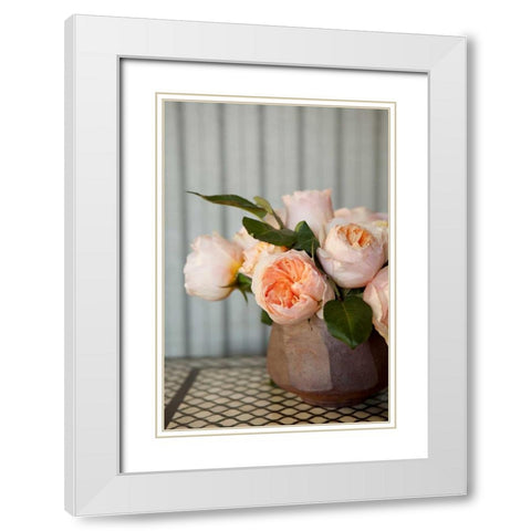 Peonies on Tile White Modern Wood Framed Art Print with Double Matting by Millet, Karyn