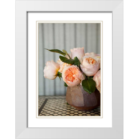 Peonies on Tile White Modern Wood Framed Art Print with Double Matting by Millet, Karyn