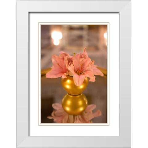 Lillies Bouquet White Modern Wood Framed Art Print with Double Matting by Millet, Karyn