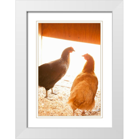 Hens White Modern Wood Framed Art Print with Double Matting by Millet, Karyn