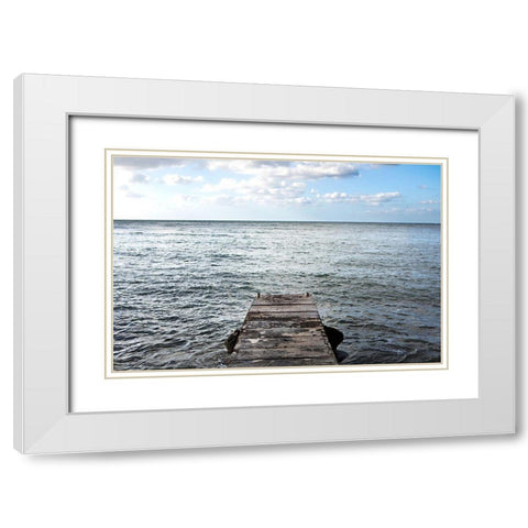 Pier Over The Rocky Sea White Modern Wood Framed Art Print with Double Matting by Millet, Karyn