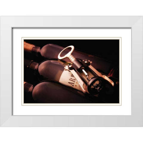 Wine and Corkscrew White Modern Wood Framed Art Print with Double Matting by McNemar, C. Thomas
