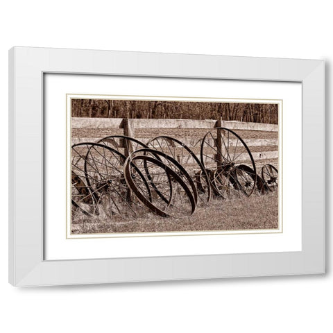 Antique Wagon Wheels I White Modern Wood Framed Art Print with Double Matting by McNemar, C. Thomas
