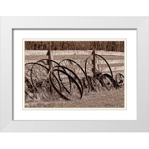 Antique Wagon Wheels I White Modern Wood Framed Art Print with Double Matting by McNemar, C. Thomas