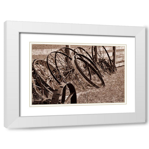Antique Wagon Wheels II White Modern Wood Framed Art Print with Double Matting by McNemar, C. Thomas