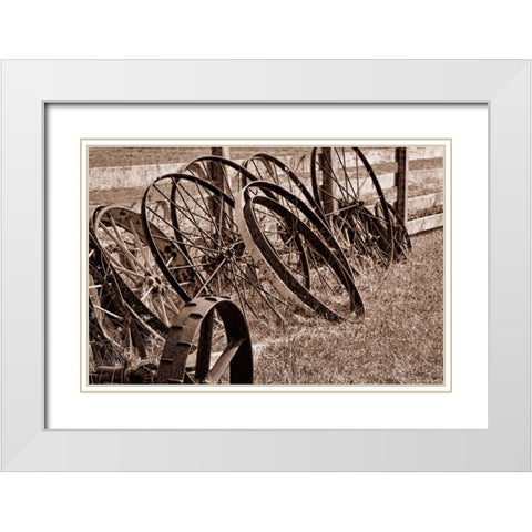 Antique Wagon Wheels II White Modern Wood Framed Art Print with Double Matting by McNemar, C. Thomas