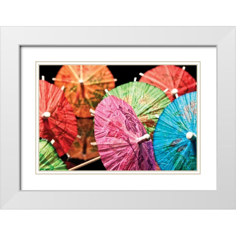 Cocktail Umbrellas III White Modern Wood Framed Art Print with Double Matting by McNemar, C. Thomas
