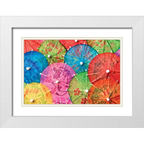 Cocktail Umbrellas V White Modern Wood Framed Art Print with Double Matting by McNemar, C. Thomas