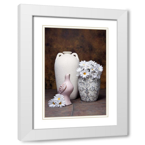 Vases with Daisies II White Modern Wood Framed Art Print with Double Matting by McNemar, C. Thomas