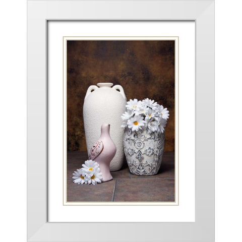 Vases with Daisies II White Modern Wood Framed Art Print with Double Matting by McNemar, C. Thomas