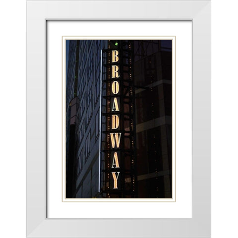 Broadway Sign White Modern Wood Framed Art Print with Double Matting by Moore, Brian
