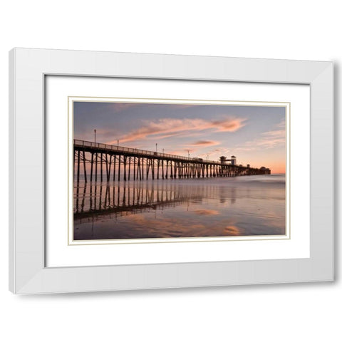 Pier Sunset I White Modern Wood Framed Art Print with Double Matting by Peterson, Lee