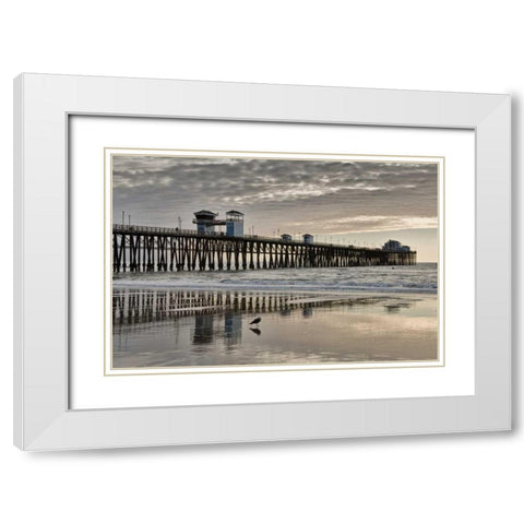 Pier Sunset II White Modern Wood Framed Art Print with Double Matting by Peterson, Lee