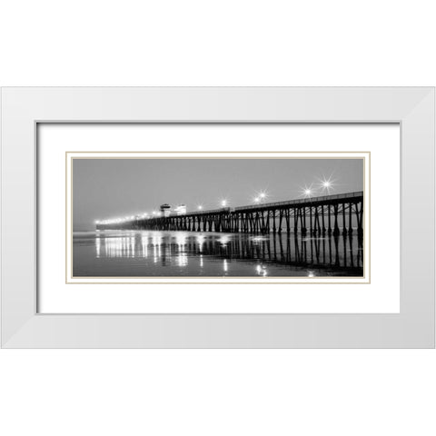 Pier Night Panorama I White Modern Wood Framed Art Print with Double Matting by Peterson, Lee