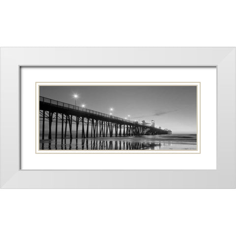 Pier Night Panorama II White Modern Wood Framed Art Print with Double Matting by Peterson, Lee