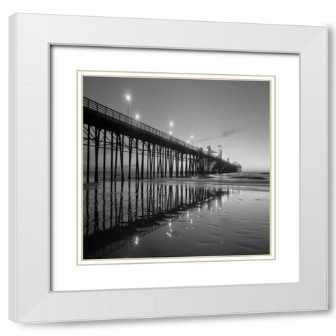 Pier Night Square II White Modern Wood Framed Art Print with Double Matting by Peterson, Lee