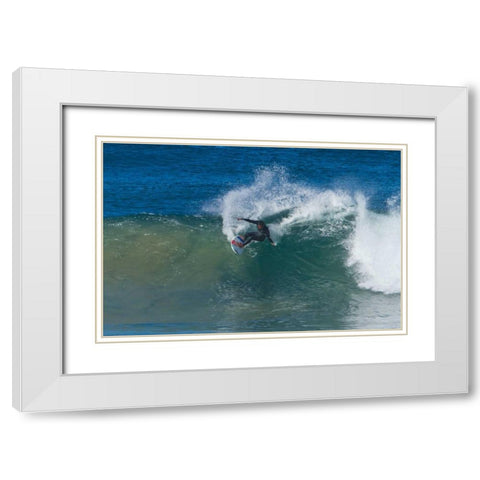 Surfing V White Modern Wood Framed Art Print with Double Matting by Peterson, Lee