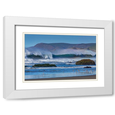 Waves in Cayucos II White Modern Wood Framed Art Print with Double Matting by Peterson, Lee
