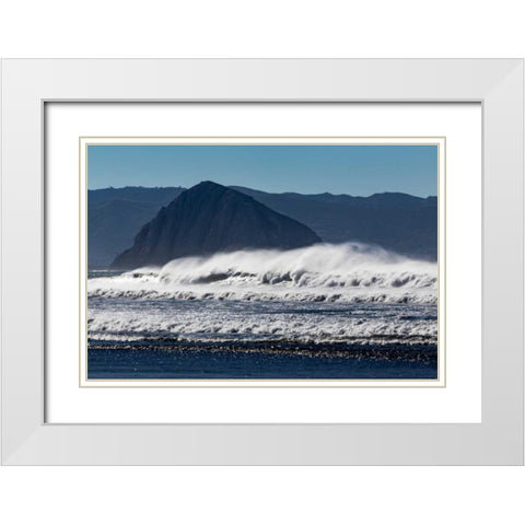 Morro Rock Waves White Modern Wood Framed Art Print with Double Matting by Peterson, Lee