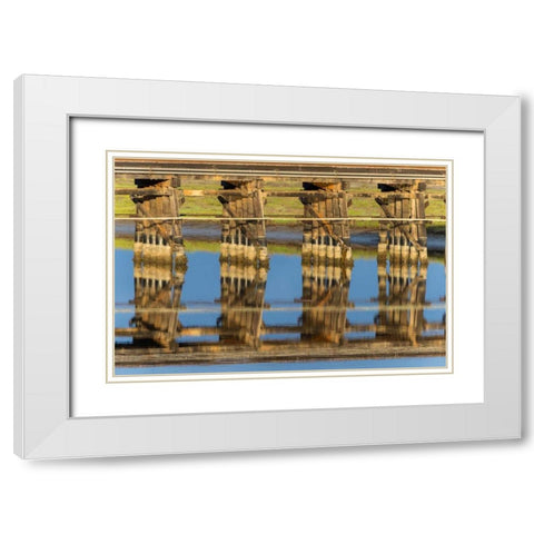 Railroad Bridge Reflection White Modern Wood Framed Art Print with Double Matting by Peterson, Lee